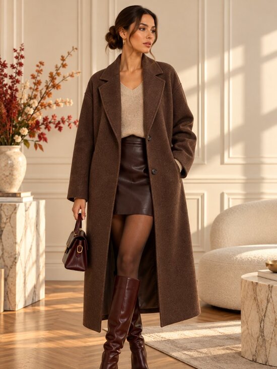 Commense Jackets & Blazers - Commense Brown Oversized Tweed Long Coat S | Fall Winter